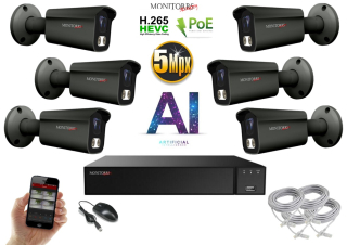 Monitorrs Security AI IP 6 kamerový set 5 Mpix GTube (6373K6)